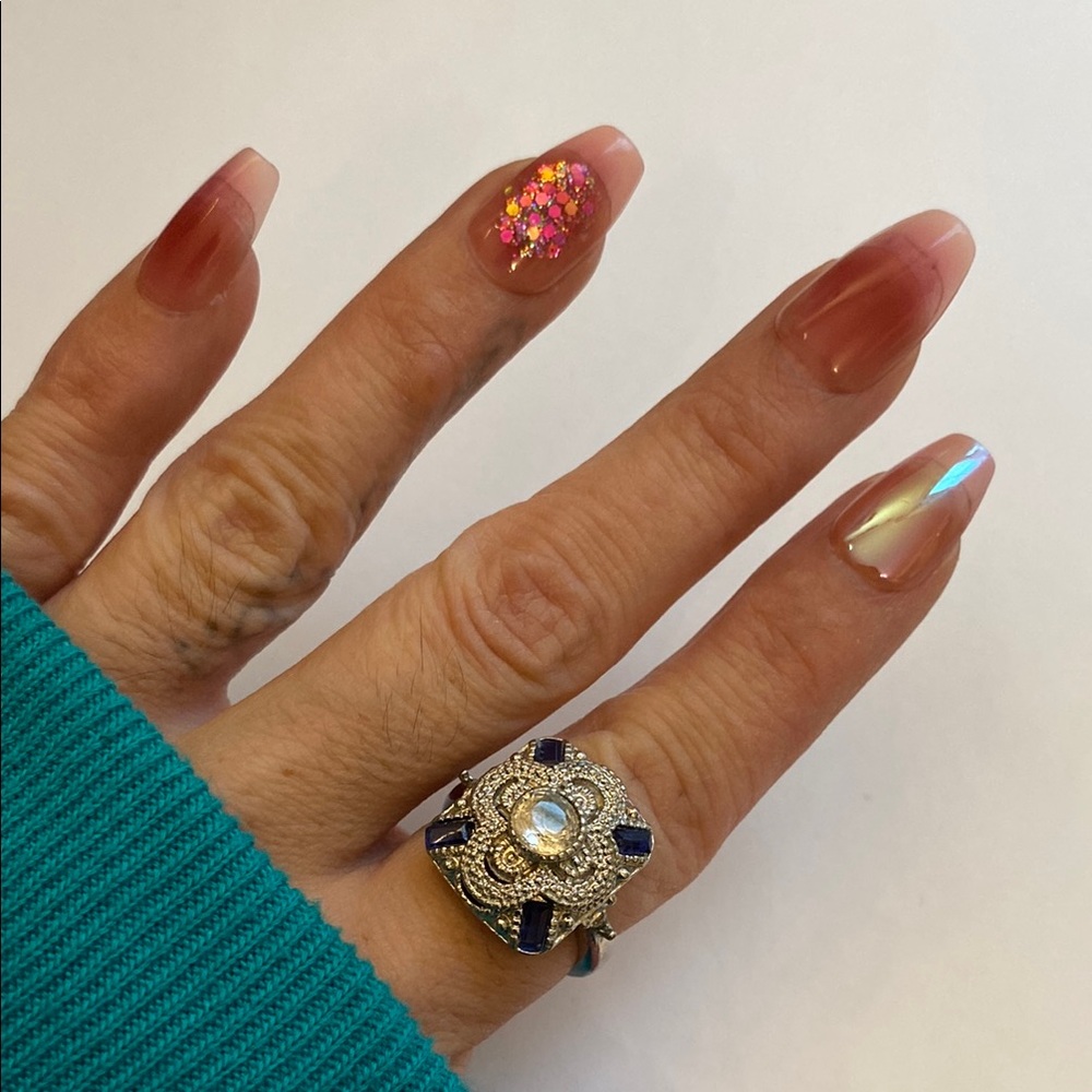 🐢HOLD🐢Art Deco Revival ring, Simulated Sapphire cocktail ring